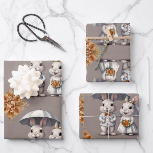 Feuille De Papier Cadeau Couple lapin Mariage mignon (Recto)