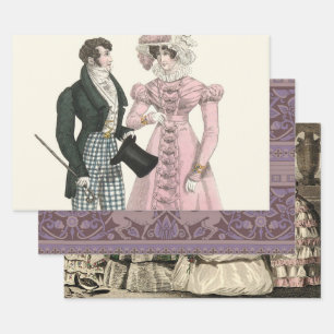 Feuille De Papier Cadeau Couple Mariage Antique 1823 Homme Femme Mode