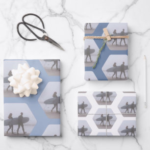 Feuille De Papier Cadeau Couple Surfer Minimal Dusty Blue