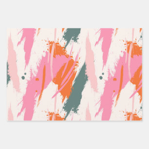 Feuille De Papier Cadeau Coups de pinceau contrastés rose vert rouge