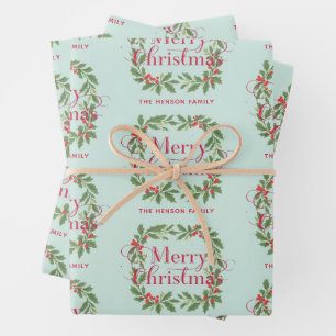 Feuille De Papier Cadeau Couronne de houx élégante Joyeux Noël