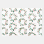 Feuille De Papier Cadeau Couronne de Noël rose vert (Devant 3)