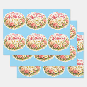 Feuille De Papier Cadeau Couronne florale élégante de joyeuse fête des Mère