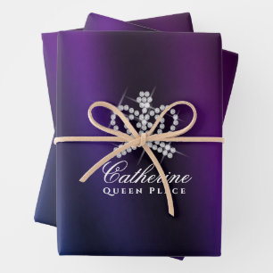 Feuille De Papier Cadeau Couronne scintillante noire bleu violet