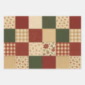Feuille De Papier Cadeau Courtepoint Patchwork Rouge Vert Fleurs Maison de (Devant)