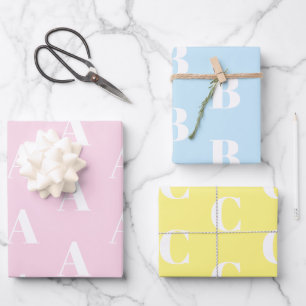 Feuille De Papier Cadeau Coutume initiale monogramme pastel teintes mignonn