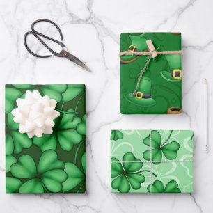 FEUILLE DE PAPIER CADEAU COUVERTS SHAMROCK IRLANDAIS TOP HATS