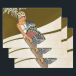 Feuille De Papier Cadeau Couverture du magazine "Christmas Shopping" par J<br><div class="desc">Jose Carlos est un artiste multi-talentueux qui a réalisé des illustrations Art Déco éblouissantes qui ont marqué les pages des périodiques brésiliens de jazz et d’art dans les années 1920. Des magazines comme Para Todos,  Careta et Fon-Fon ont exposé son travail.  Cette image est "Christmas Shopping".</div>