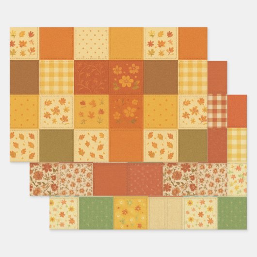 Feuille De Papier Cadeau Couverture en terre cuite patchwork Fleurs rustiqu (Lot)