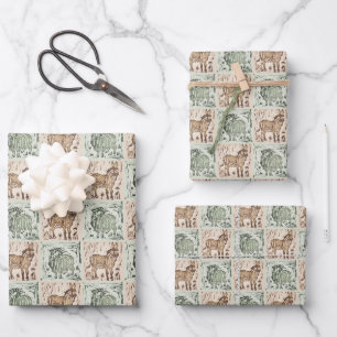 Feuille De Papier Cadeau Couverture imprimée en bloc Mouton Âne - Vert Brun
