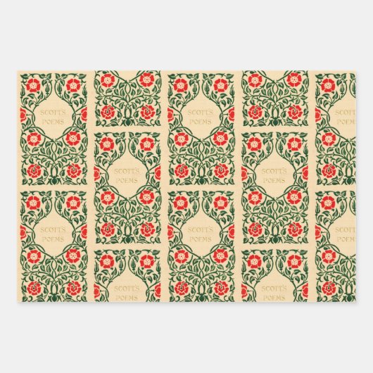 Feuille De Papier Cadeau Couvertures de livres anciens (beige et vert) (Devant)