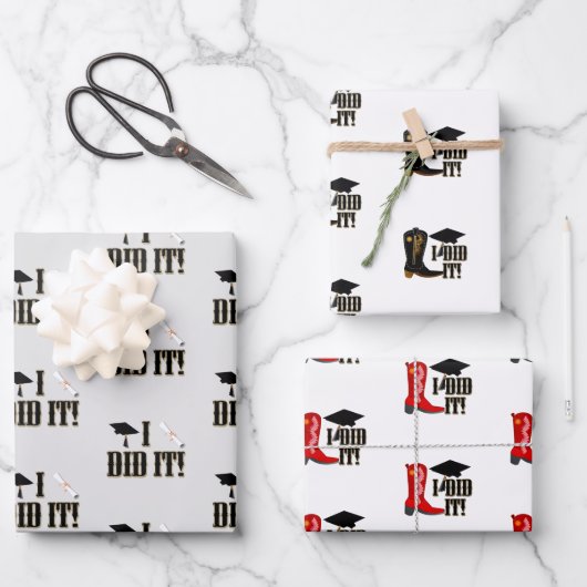 Feuille De Papier Cadeau Cowboy Boots Casquette et diplôme (Recto)