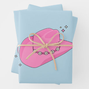 Feuille De Papier Cadeau Cowboy Casquette Preppy Rose Et Bleu