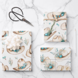 Feuille De Papier Cadeau Cowboy Casquette Western Turquoise Jewelry