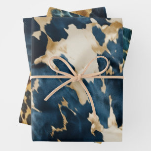 Feuille De Papier Cadeau Cowboy Cowgirl Western Blue Cream Gold Cowboy