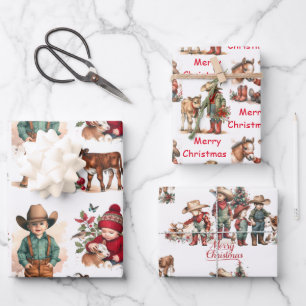 Feuille De Papier Cadeau Cowboy et Cowgirl Kids Country Christmas