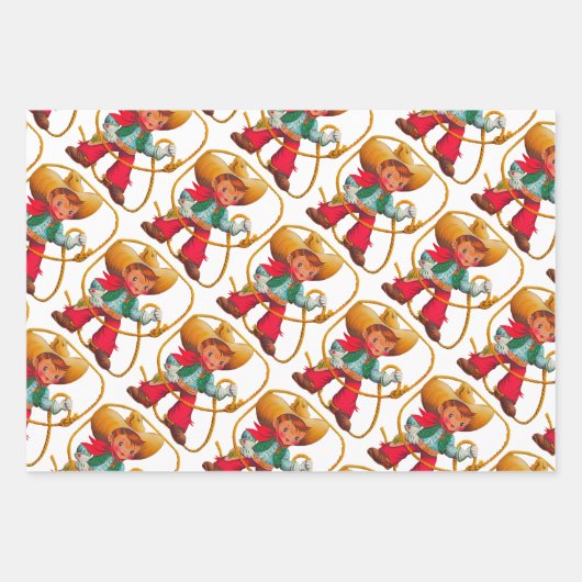 Feuille De Papier Cadeau Cowboy Retro Boy Child Cute Western (Devant)