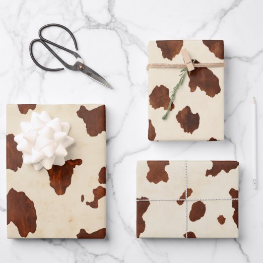 Feuille De Papier Cadeau Cowhide Brown et Tan (Recto)