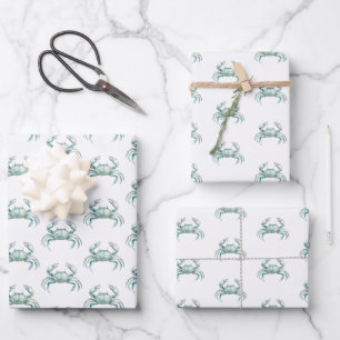 Feuille De Papier Cadeau Crabe aquarelle côtier