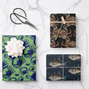 Feuille De Papier Cadeau Crabs araignées motif poissons