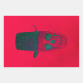 Feuille De Papier Cadeau Crâne avec chapeau rouge vert Halloween Noël (Devant 3)