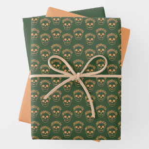Feuille De Papier Cadeau Crâne avec couronne de fleurs
