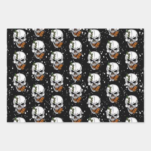 Feuille De Papier Cadeau Crâne d'Art numérique et papillon monarque (Devant 2)