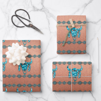 Feuille De Papier Cadeau Crâne de buffle cérémoniel Turquoise