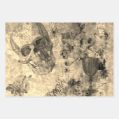 Feuille De Papier Cadeau Crâne d'Halloween, Verre de Vin et Papillon jaune (Devant 2)