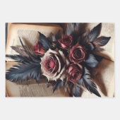 Feuille De Papier Cadeau Crâne et Rose (Devant 3)