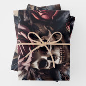 Feuille De Papier Cadeau Crâne et Rose (En situation)