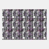 Feuille De Papier Cadeau Crâne floral pourpre (Devant 3)