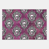Feuille De Papier Cadeau Crâne gothique gris et mauve (Devant 2)