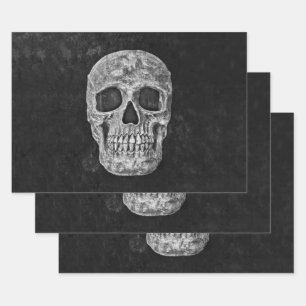Feuille De Papier Cadeau Crâne Grunge Gothique Noir Et Blanc
