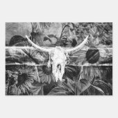 Feuille De Papier Cadeau Crâne Rustique Floral Noir Et Blanc (Devant 2)