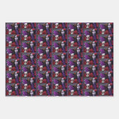 Feuille De Papier Cadeau Crâne sucre Roses rouges pourpre (Devant)