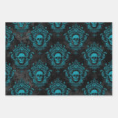 Feuille De Papier Cadeau Crâne Turquoise et gothique gris foncé (Devant 3)