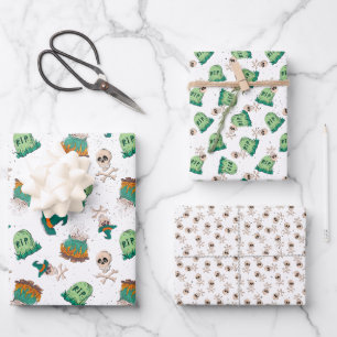 Feuille De Papier Cadeau Crânes effrayants et pierres tombales Halloween