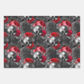 Feuille De Papier Cadeau Crânes et fleurs rouges sur gris (Devant 2)