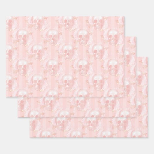 Feuille De Papier Cadeau Crânes florales sur rose pâle (Lot)