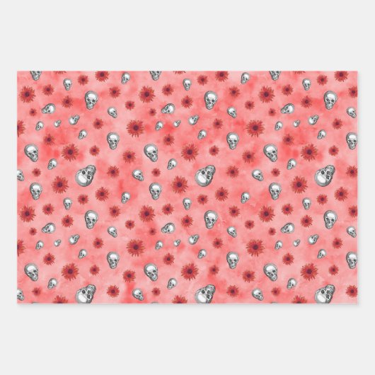 Feuille De Papier Cadeau Crânes rouges et série tournesol Design 3 (Devant 3)