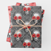 Feuille De Papier Cadeau Crânes rouges et série tournesol Design 3 (En situation)