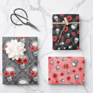 Feuille De Papier Cadeau Crânes rouges et série tournesol Design 3