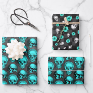 Feuille De Papier Cadeau Crânes turquoise et série de tournesols Design 1