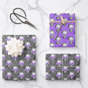 Feuille De Papier Cadeau Crânes violets et série Tournesol Design 3 