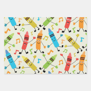 Feuille De Papier Cadeau Crayons de danse Kawaii drôles avec des notes de m