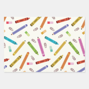 Feuille De Papier Cadeau Crayons et crayons colorés Motif de l'école