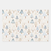 Feuille De Papier Cadeau Cream Beige Blue Christmas Trees (Devant 3)