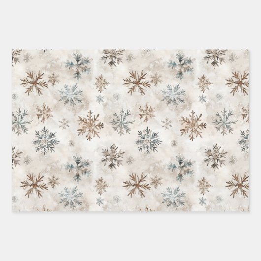Feuille De Papier Cadeau Cream Blue Brown Snowflakes Birds Fox Christmas (Devant)