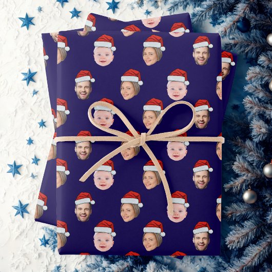 Feuille De Papier Cadeau Create Your Own Santa Hat Face 3 Photo Blue